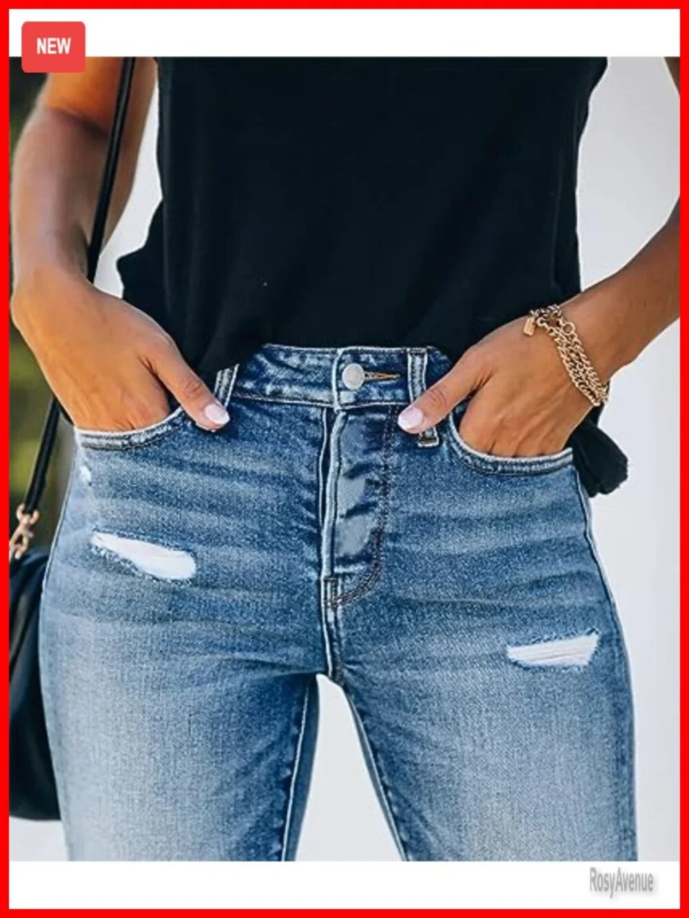 Mid Rise Skinny Jeans Ripped Distressed Stretchy Denim Pants